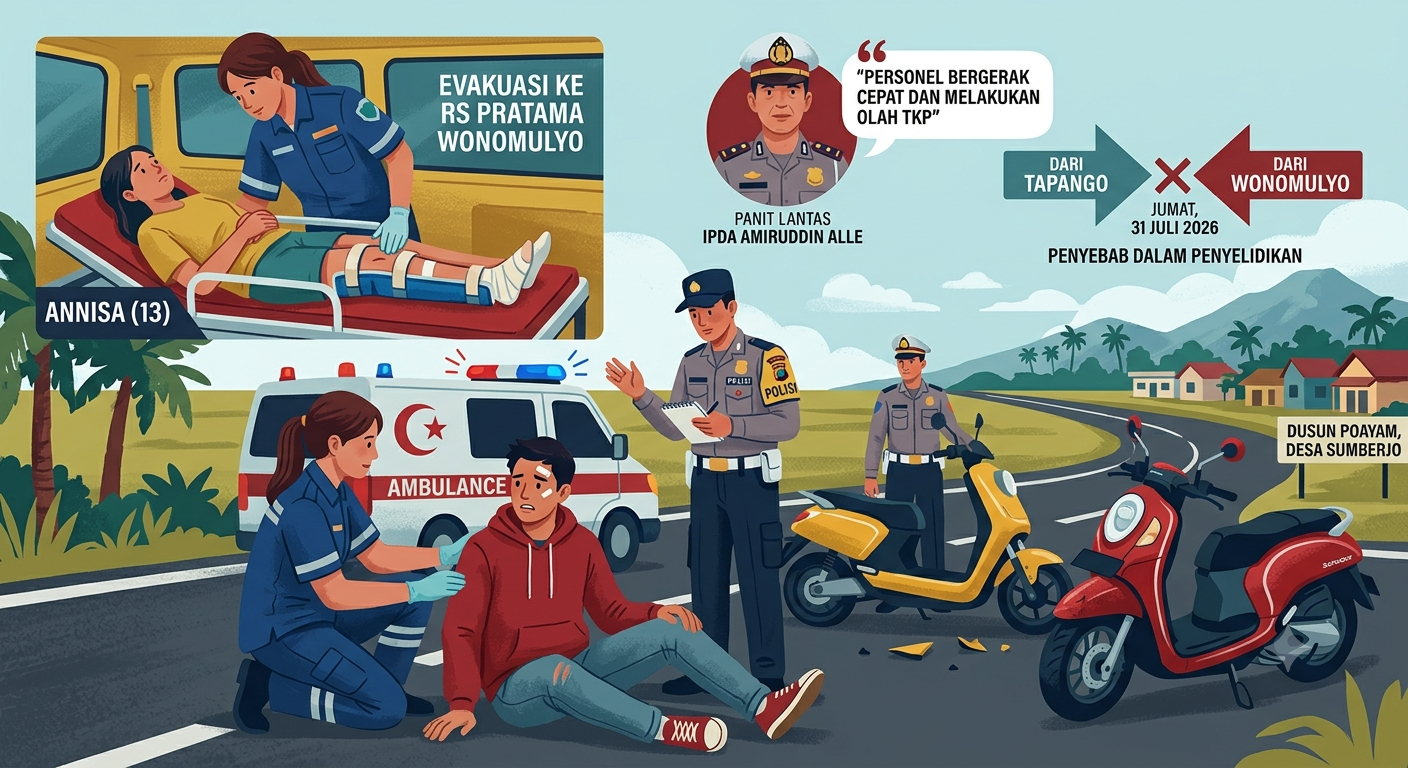 Laka Lantas di Wonomulyo: Motor vs Sepeda Listrik, Dua Pelajar Dilarikan ke Rumah Sakit